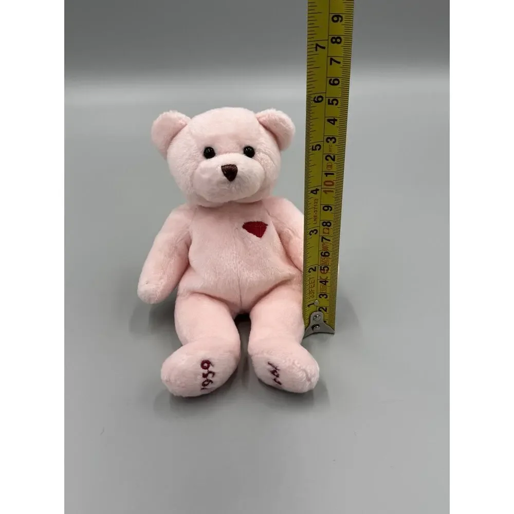 Vintage 1999 Mary Meyer Beanbag Pink Teddy Bear Small 7 Inch Heart On Chest